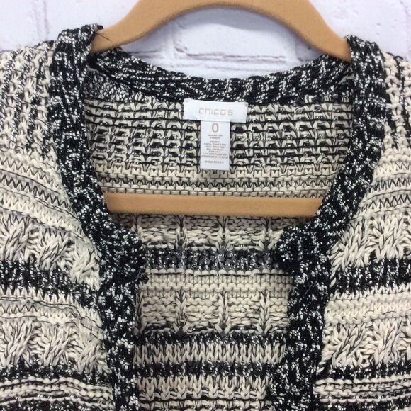 Chico’s Cardigan Sweater Women's Sz 0 (XS/4) Black/Tan Chunky Hook/Loop Closure - Picture 7 of 12